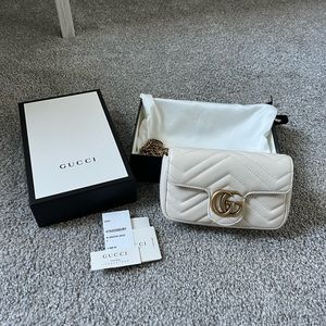 Gucci GG Marmont Matelasse Super Mini White Leather Crossbody Bag